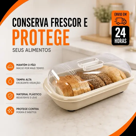Porta Pão Com Tampa Transparente Cesto De Pão Boleira Retangular Plástico Café Da Manhã
