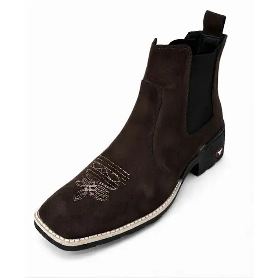 Bota Botina Masculina e Feminina Texana Bordado Rodeio Country Couro Nobuck Bico quadrado