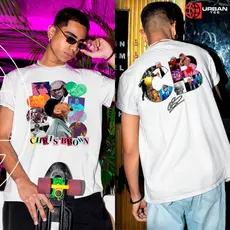 Camiseta Básica Personagem Chris Brown Exclusive Moments Tour Disk Unissex