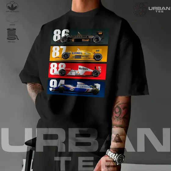 Camiseta Básica Ou Oversized Carros Formula 1 Carreira Ayrton Senna Estilo Unissex