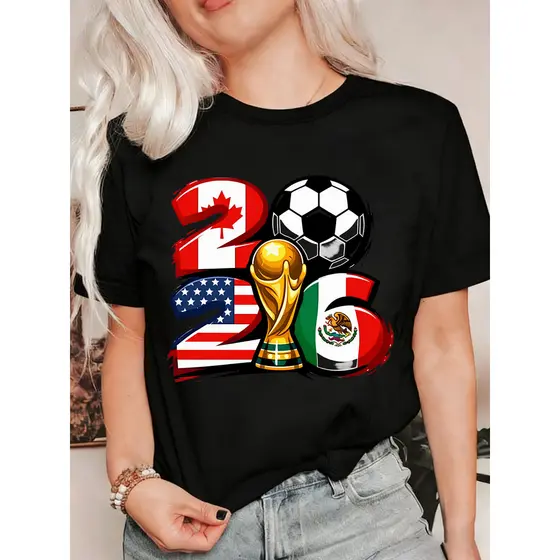 Camisa De Futebol 2026 Copa Mundial Canadá Estados Unidos México, Com Emblema Da Copa Do Mundo, Design Colorido, Tamanho