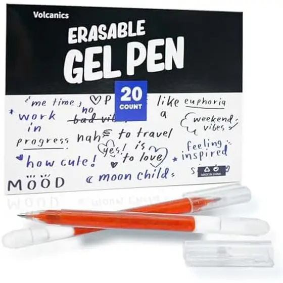 Canetas De Tinta Gel Apagáveis Vulcânicas , Pacote Com 20-7 Pretas , 7 Azuis , 6 Por Calor Vermelho , Escrita Suave , Se