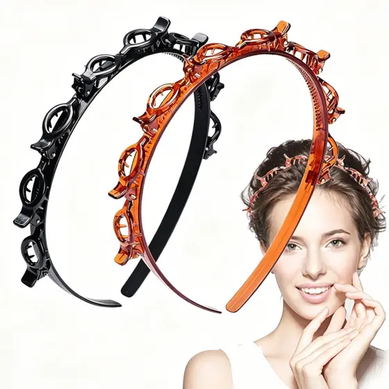 1 ate 3 unidades Tiara /Bandas de dupla camada presilha bandas de cabelo plástico trançado Cor aleatória