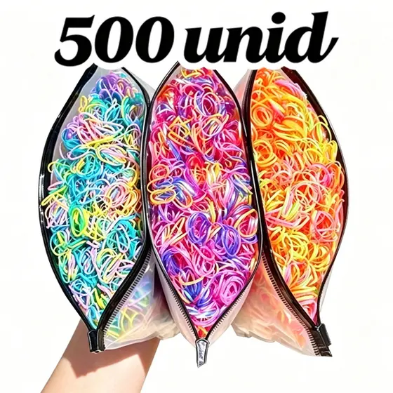500 unidades elásticos de cabelo de borracha coloridos para meninas, cores enviadas aleatoriamente