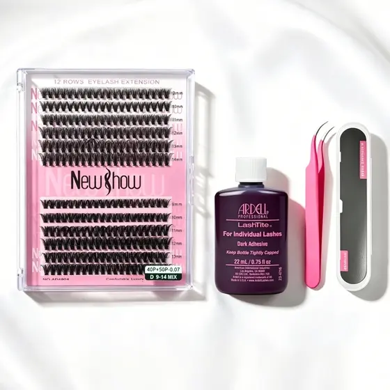Kit Completo NewShow Cílios 240 Clusters Volume Max Curvatura D Volume Natural com Cola e Pinça