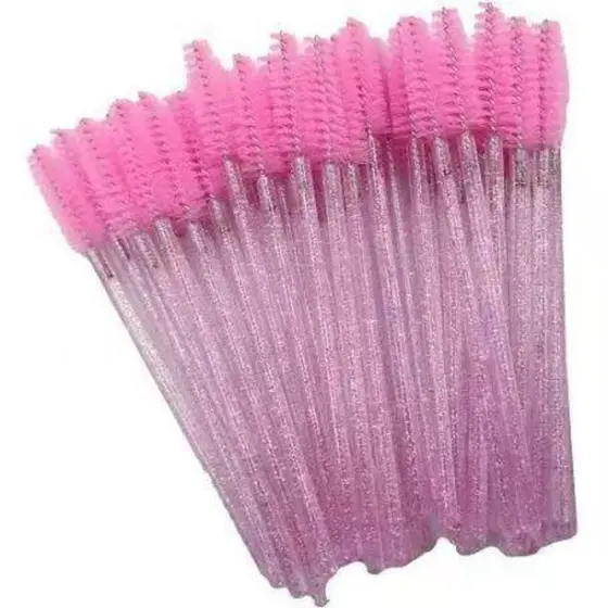 50/100/300 Cepillos Desechables con Purpurina para Pestañas y Cejas, Color Rosa Aleatorio, Diseño Adorable, Uso Versátil