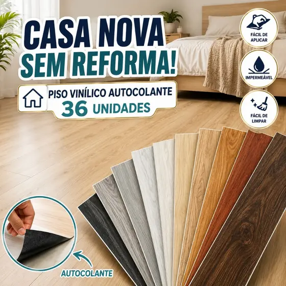 Piso Vinílico Autocolante Régua Madeira 1,67m² Manta Adesiva Resistente Lavável
