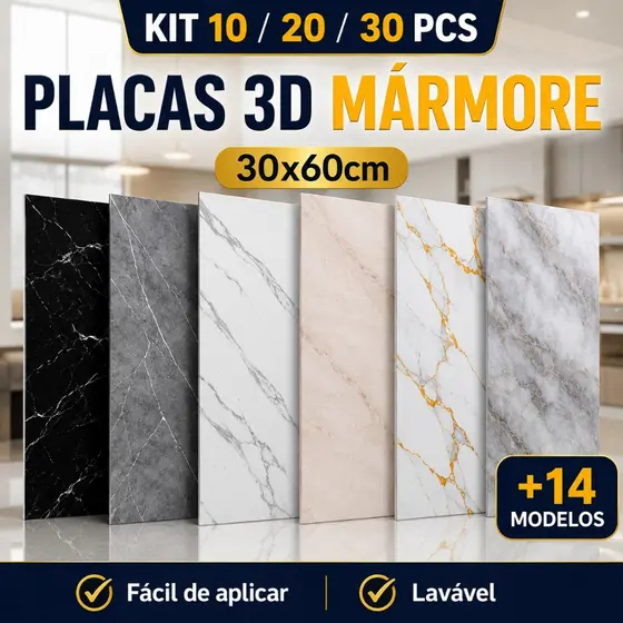 10/20/30 Placa Parede Adesiva Auto Colante 3D Mármore Realista Lavável Relevo Premium 30cm x 60cm