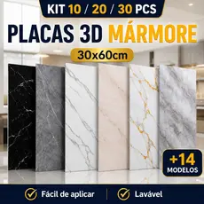 10/20/30 Placa Parede Adesiva Auto Colante 3D Mármore Realista Lavável Relevo Premium 30cm x 60cm