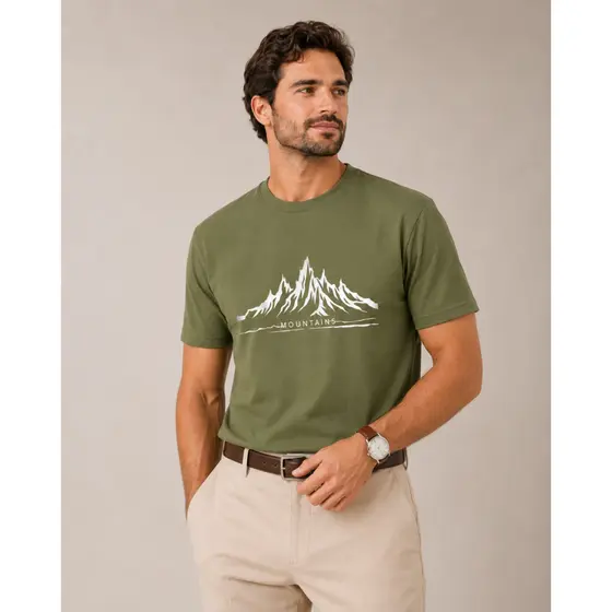 Camiseta Montanha 100% Algodão Premium Unissex Estampada Natureza Outdoor Trilha Casual Streetwear