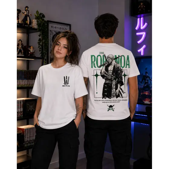 Camiseta One Piece Zoro Roronoa 100% Algodão Premium Unissex Anime Otaku Geek Manga Streetwear Casual