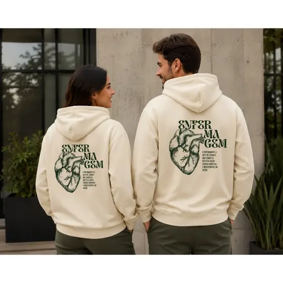 Moletom Unissex Curso Enfermagem com Capuz Blusa Frio Canguru Estilosa Confortável Tecido Leve Macio Quentinho