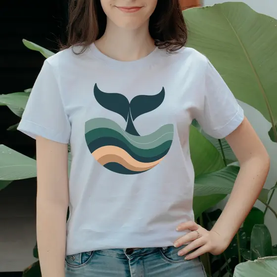 Camiseta Casual 100% Algodão Premium Estampada Baleia 003