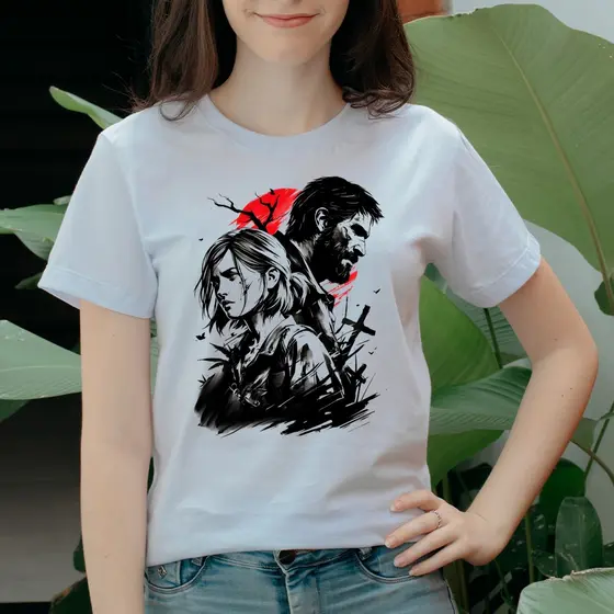 Camiseta Casual 100% Algodão Premium Estampada TLOU Joel Ellie