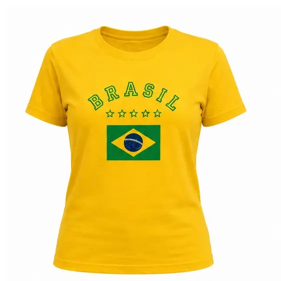 Blusa Brasil Camiseta Seleção da Copa Feminina- Copa do Mundo Verão 100% Algodão