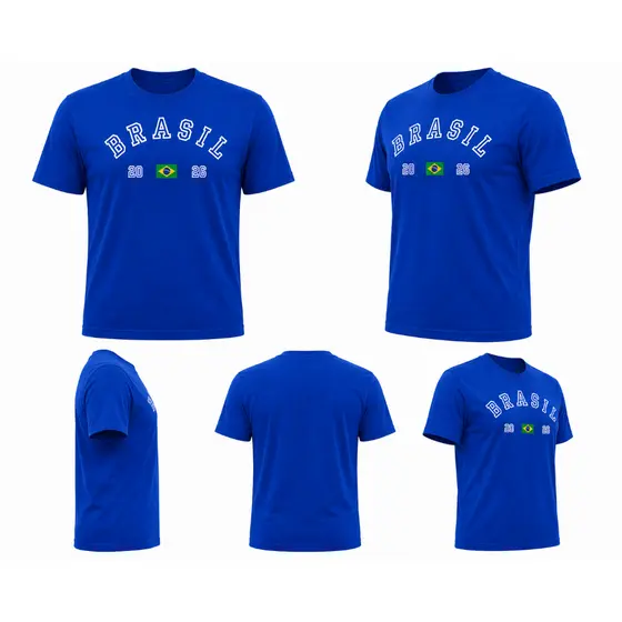 Blusa Brasil Copa 2026 Personalizada Algodão Masculina Torcida Brasil Confortavel