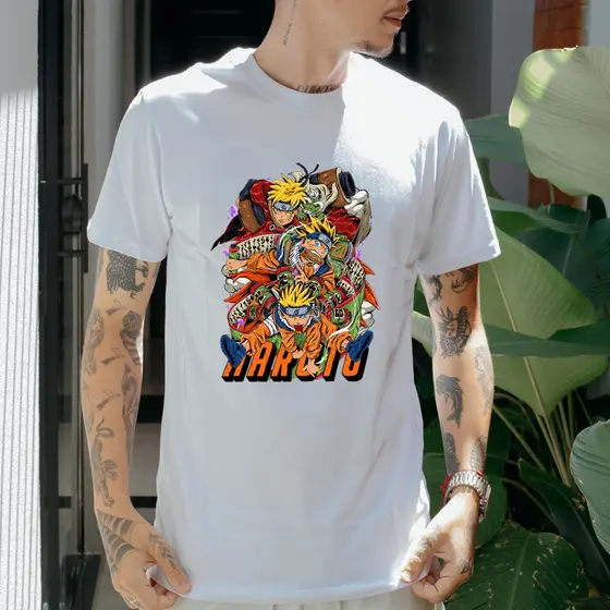 Camiseta Naruto Estampada 100% Algodão Premium Unissex Anime Otaku Geek Mangá Casual Streetwear Manga Curta Confortável