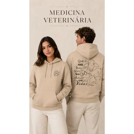 Moletom Medicina Veterinária Unissex com Capuz Flanelado Blusa de Frio Canguru Premium Estampado Confortável