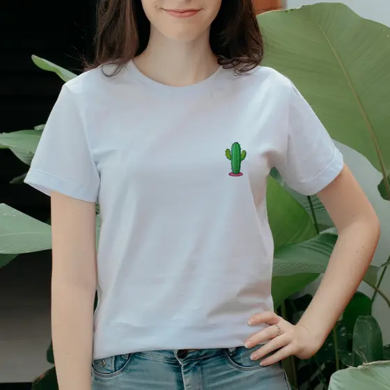 Camiseta Casual 100% Algodão Premium Estampada Cacto Minimalista