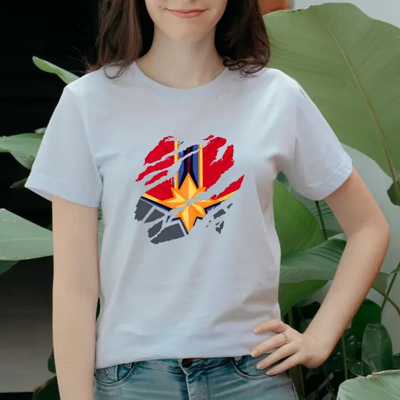Camiseta Casual 100% Algodão Premium Estampada Capitã Marvel