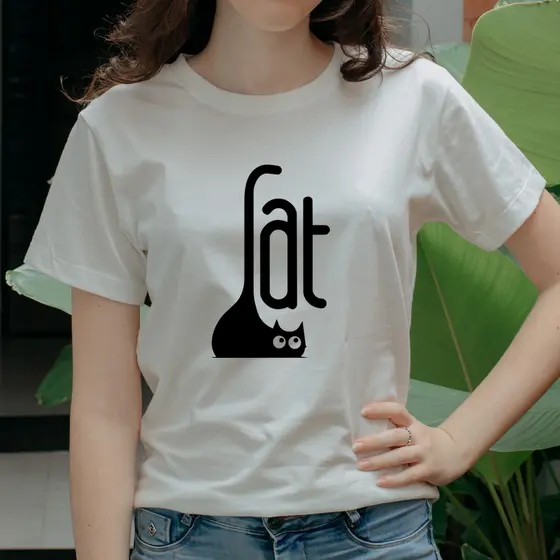 Camiseta Casual 100% Algodão Premium Estampada Gatinho