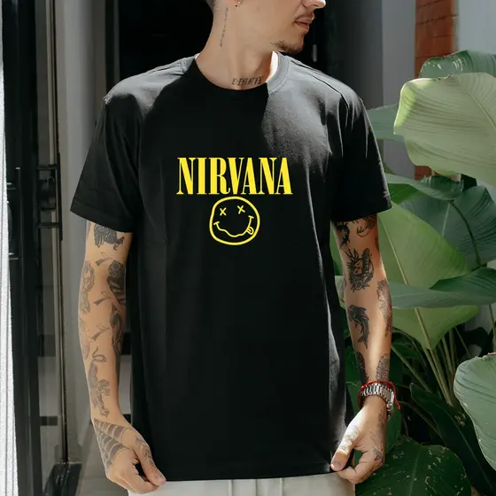 Camiseta Casual 100% Algodão Premium Estampada Nirvana