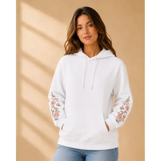 Moletom Floral com Capuz Unissex Estampa Floral Premium Preto e Branco Casual Inverno