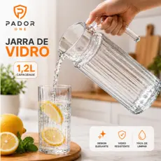 Jarra de Vidro Frigo 1 Litro Transparente Slim Canelada com Alça para Geladeira Água Suco Chá Mesa Posta