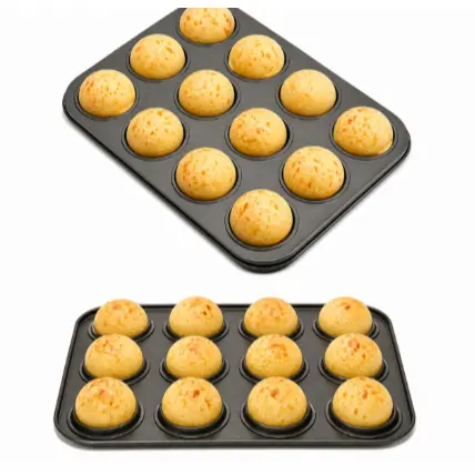 Forma para Cupcake e Pão de Queijo 12 Cavidades Aço Carbono Assadeira Antiaderente Muffin Bolinho Empada