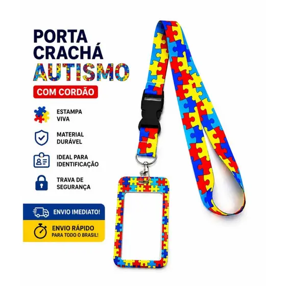 Porta crachá autismo TEA + cordão autista com trava de segurança