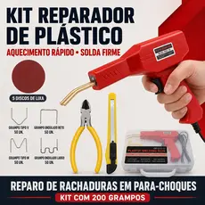Pistola de Solda Plástica 110V/220V com 200 Grampos, Maleta Plástica, Estilete e Alicate – Kit Completo para Carro