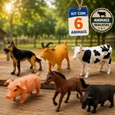 Brinquedos Animais da Fazenda 6 Peças Miniaturas Realistas Vaca Cavalo Porco Cabra Cachorro Búfalo Infantil