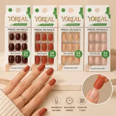 kit 24 peças Unhas Postiças Quadrada Curta/Formato amêndoa Autocolante Coloridas,Unhas a Pressão com adesivos
