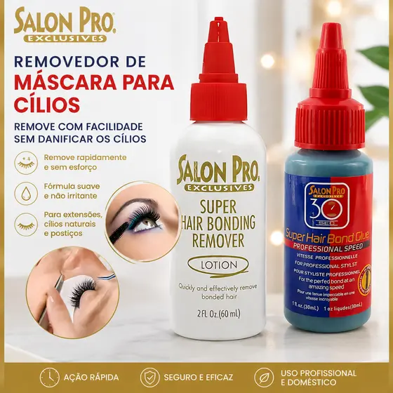 Kit Cola Salon Pro Remover 60ml + Loção Removedor Salon Pro Para Cílios e Extensão Capilar 60ml Profissional Eyelashes