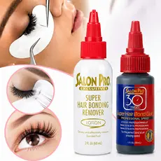 Kit Cola Salon Pro Remover 60ml + Loção Removedor Salon Pro Para Cílios e Extensão Capilar 60ml Profissional Eyelashes