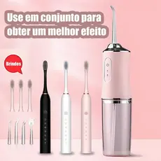 Kit Dental 2 em 1 Recarregável – Irrigador Bucal + Escova Elétrica Profissional Portátil