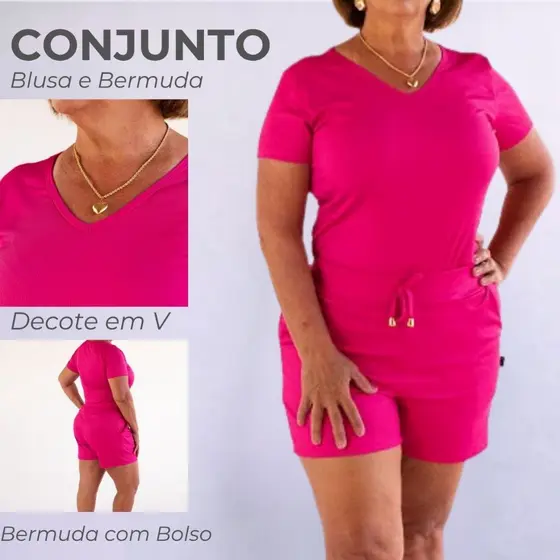 Conjunto Feminino Short e Blusa Várias Cores Tecido Ribana Conforto Elegante P ao G2 Envio Imediato