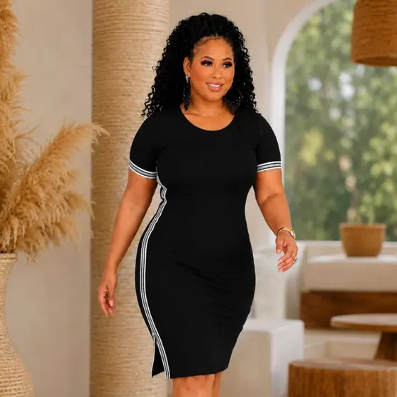Vestido Canelado Feminino Midi com Fita Lateral Modela o Corpo Confortável Elegante Casual