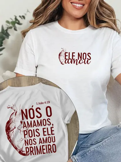 3pcs Camiseta Premium Cristã Religiosa Gospel Fé Ele nos amou primeiro Plus Size