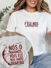 3pcs Camiseta Premium Cristã Religiosa Gospel Fé Ele nos amou primeiro Plus Size