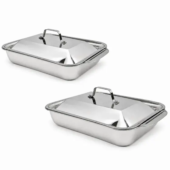 Kit 2 Assadeira Inox Retangular Tampa Forno e Churrasqueira