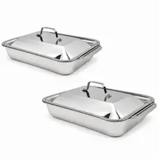 Kit 2 Assadeira Inox Retangular Tampa Forno e Churrasqueira