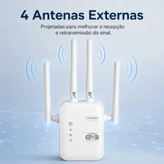 Repetidor WiFi 1200Mbps WPS Conexão Rápida Extensor Sinal Banda Dupla 4 Antenas Estável Plug and Play Casa Escritório