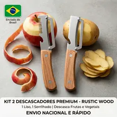 Descascador de Legumes com Cabo de Madeira, Aço Inox e Abridor de Garrafas Multifuncional para Cozinha Utensílio 3 em 1