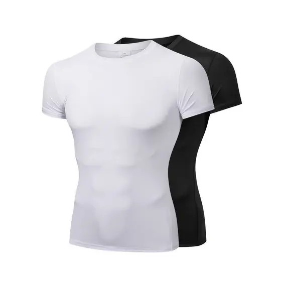Esportes de manga curta collants camiseta masculina correndo treinamento basquete Base superior de secagem rápida respir