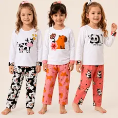 Pijama Infantil Menina e Feminino Adulto Inverno Conjunto Longo Estampado Para Frio