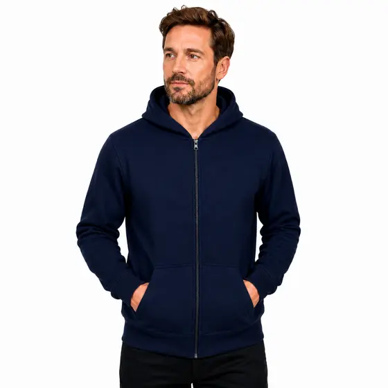 Jaqueta Moletom Masculina 100% Algodão Com Capuz Zíper Bolso Frio