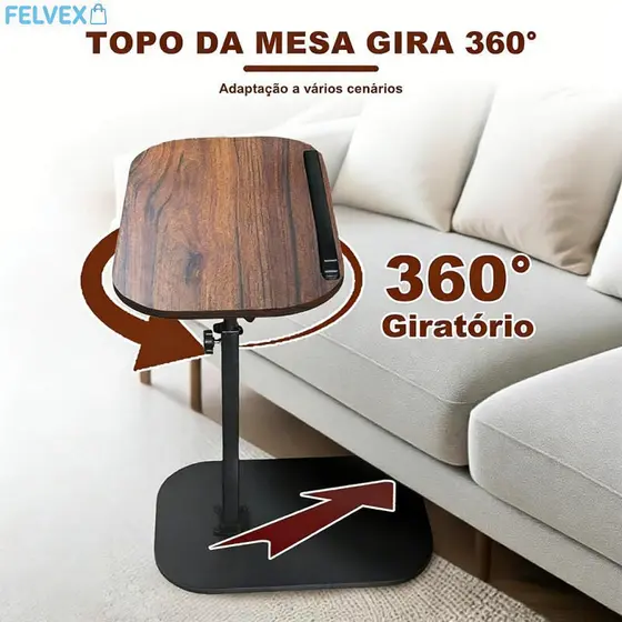 [FEL] Mesa Lateral Ajustável Altura com Rotação 360°, Mesa de Canto para Sofá, Quarto e Escritório
