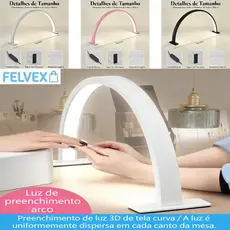 [FEL] Luminária Meia Lua Arco LED 75cm para Manicure Controle Manual Iluminação Completa Sem Sombra Salão Estética
