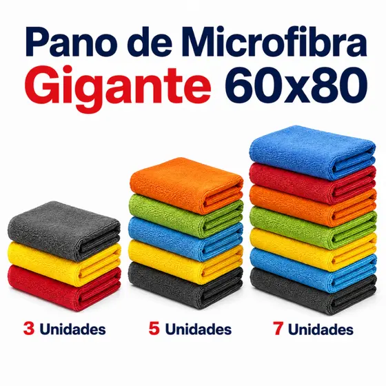 Panos de Chão de Microfibra Gigante 60x80 Kit c/ 3, 5 e 7 Unidades Multiuso Alta Absorção Limpeza Geral Sem Risco